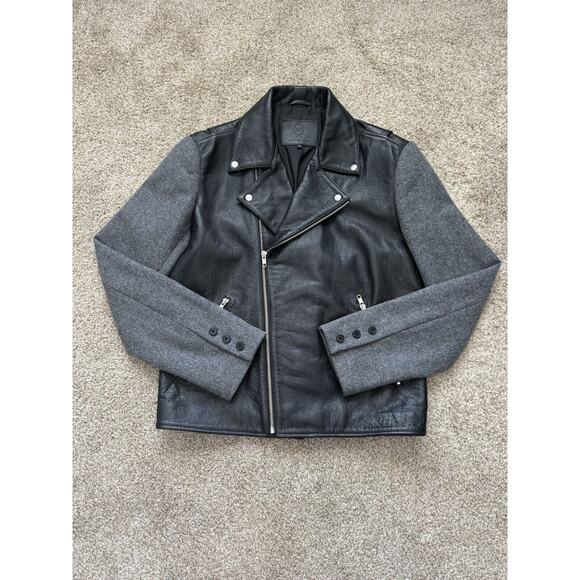 Alexander McQueen Leather Biker Jacket Men’s IT46 Asymmetrical Wool Sleeve - Picture 1 of 14